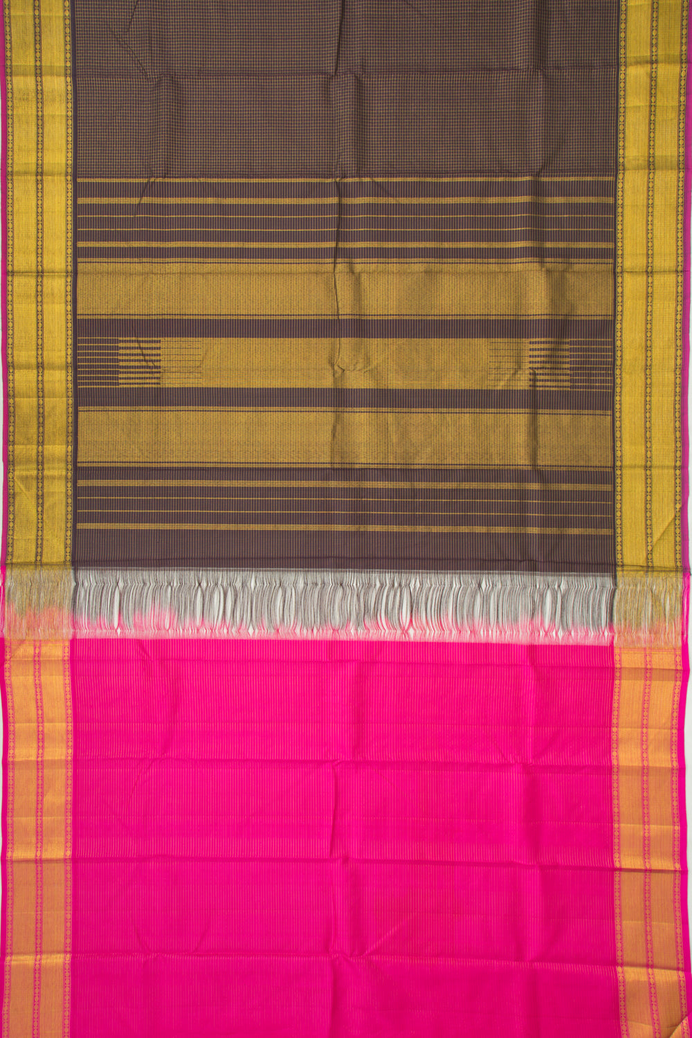 Kanchipuram Silk Checks Brown Saree