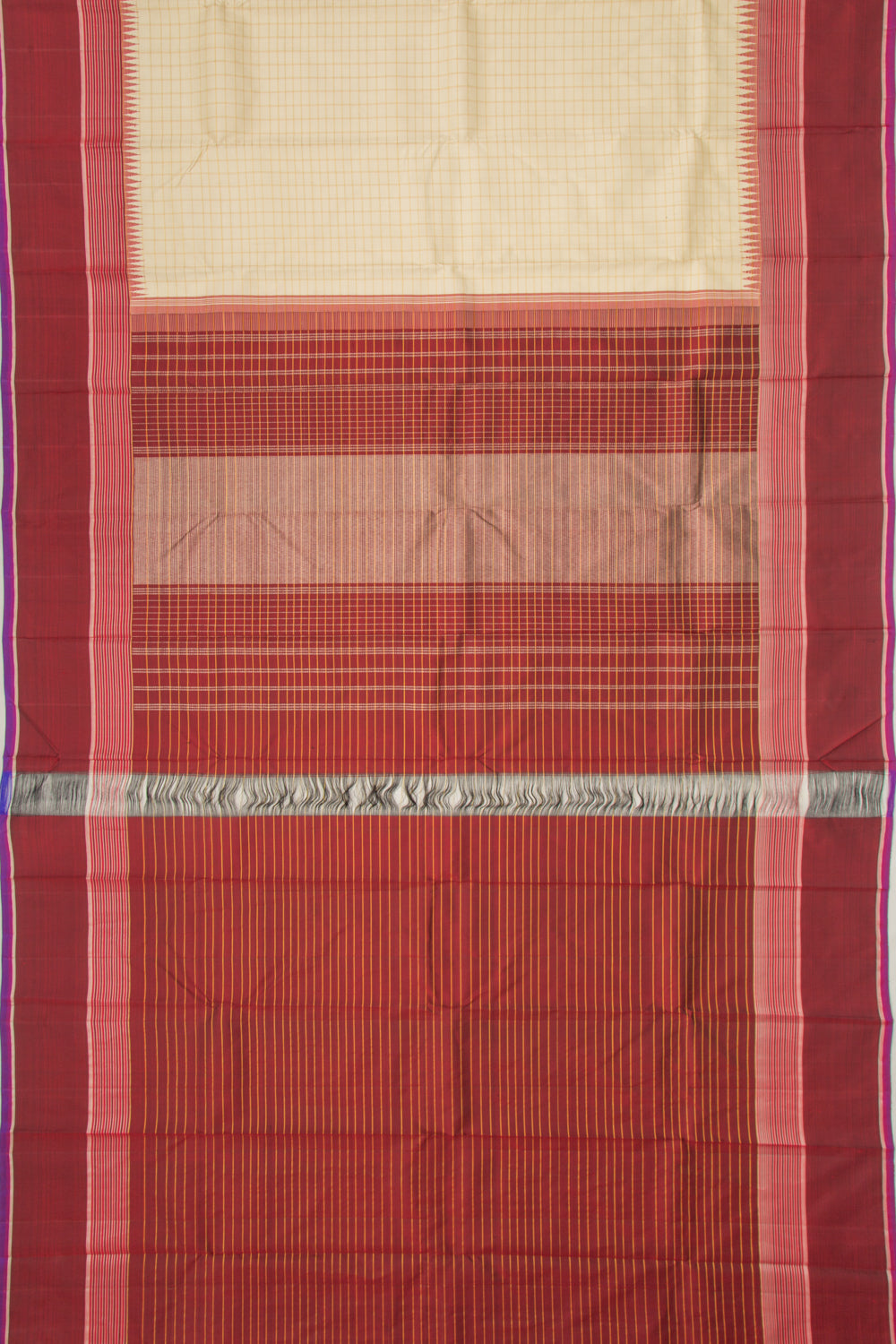 Kanchipuram Silk Checks Cream Saree