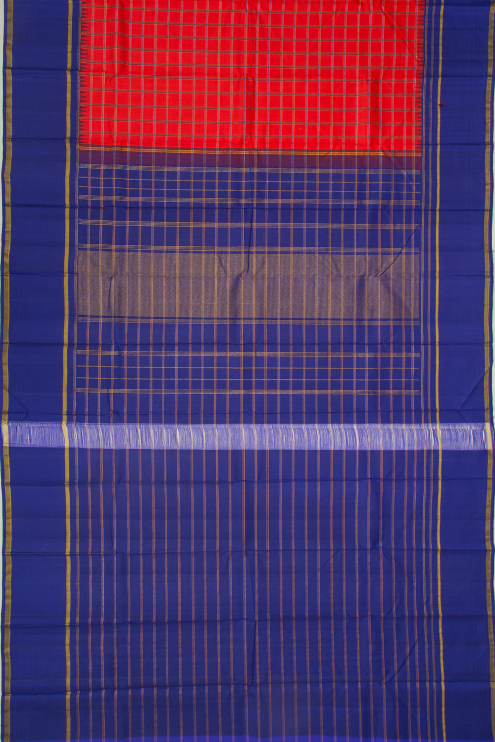 Kanchipuram Silk Checks Red Saree