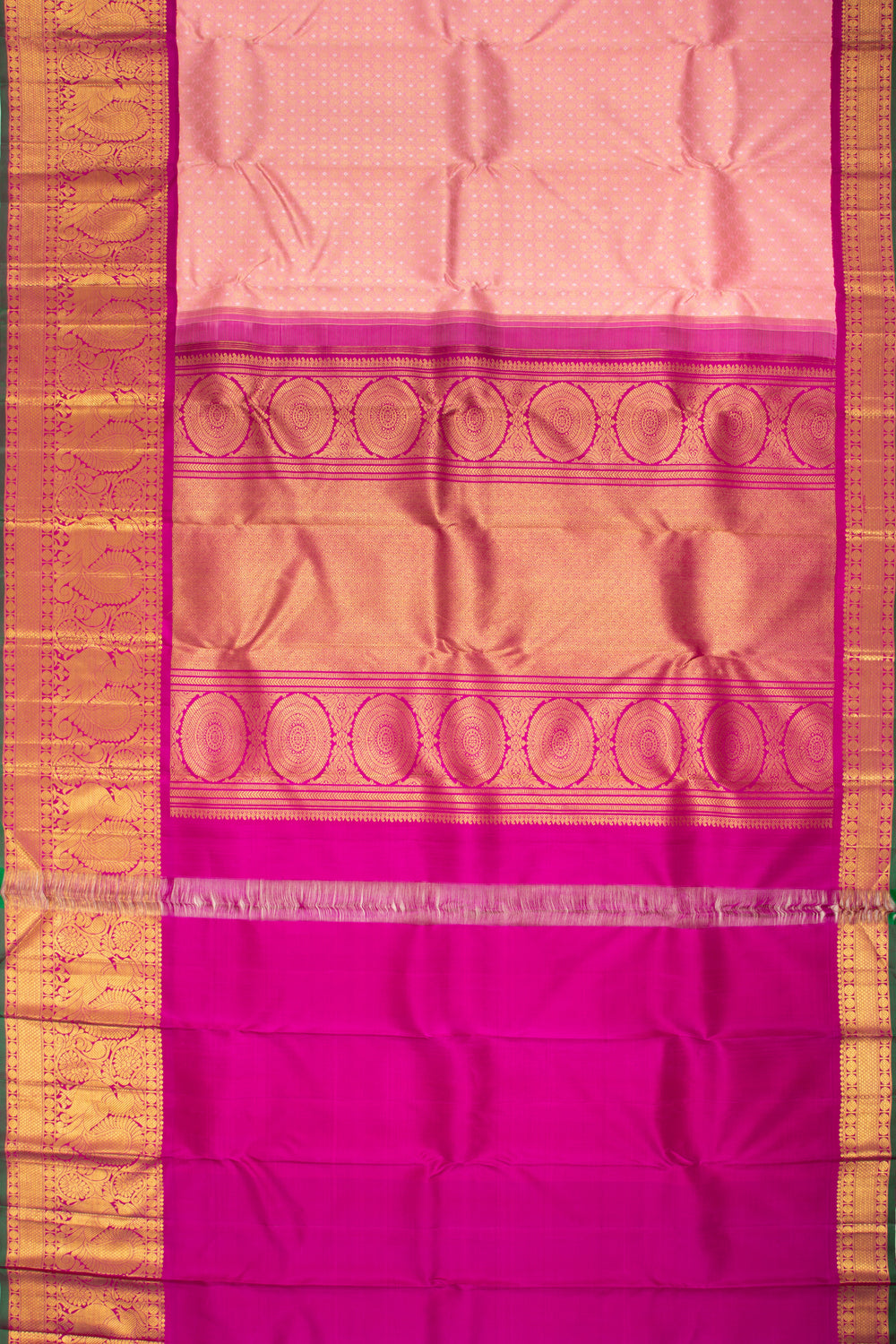 Kanchipuram Silk Checks And Butta Pink Saree