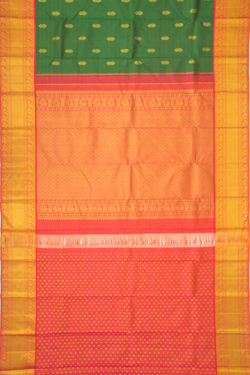 Kanchipuram Silk Oosi Lines and Butta Green Saree