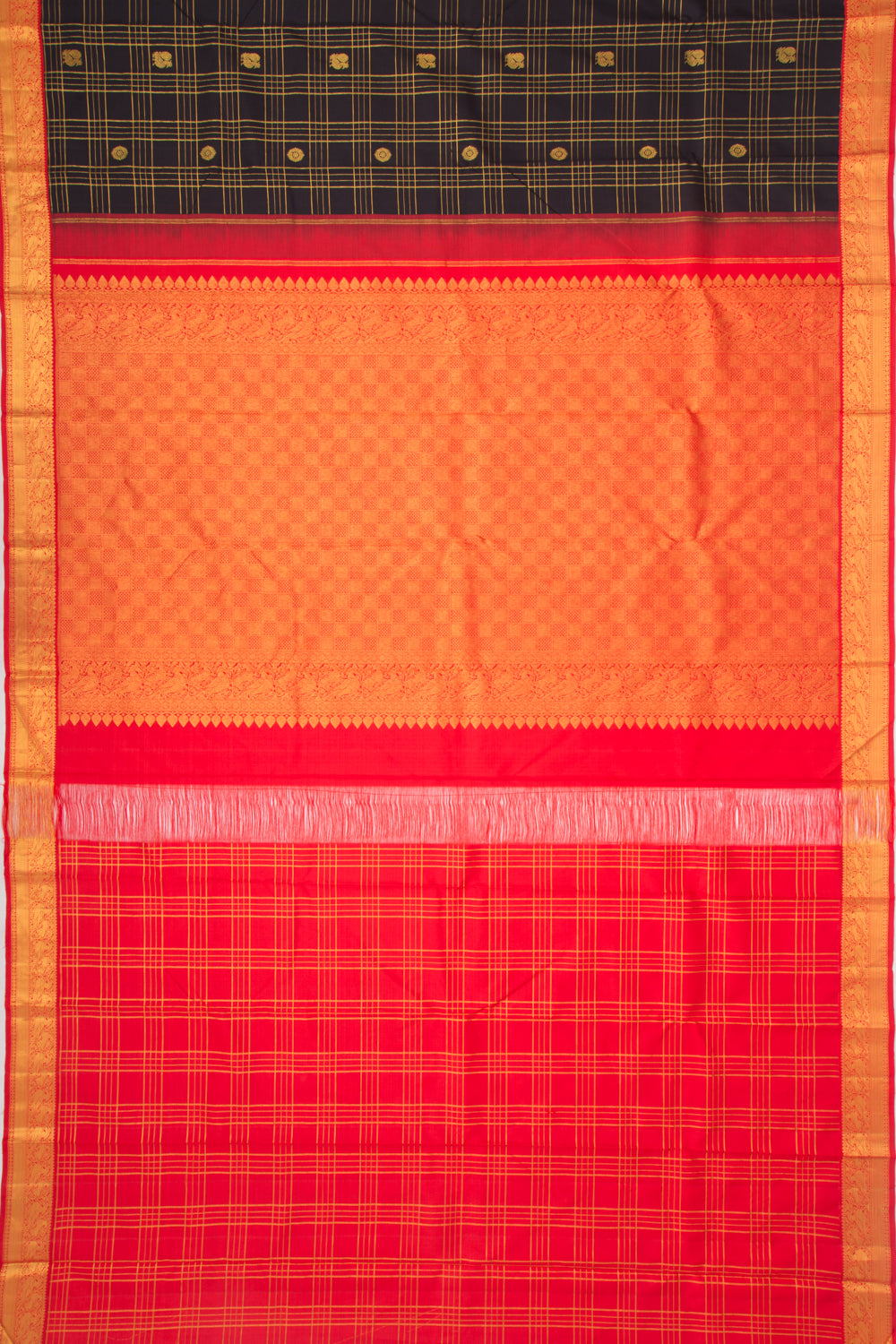 Kanchipuram Silk Checks And Butta Black Vintage Saree