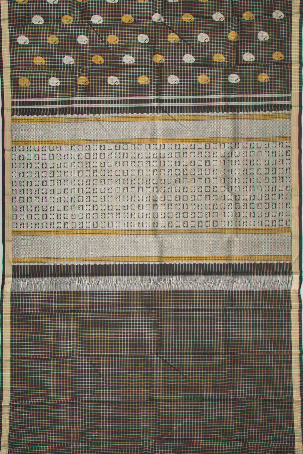 Kanchipuram Silk Checks And Butta Black Saree