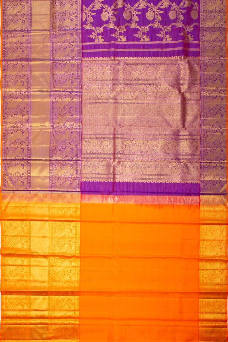 Kanchipuram Silk Oosi Lines And Jaal Purple Saree