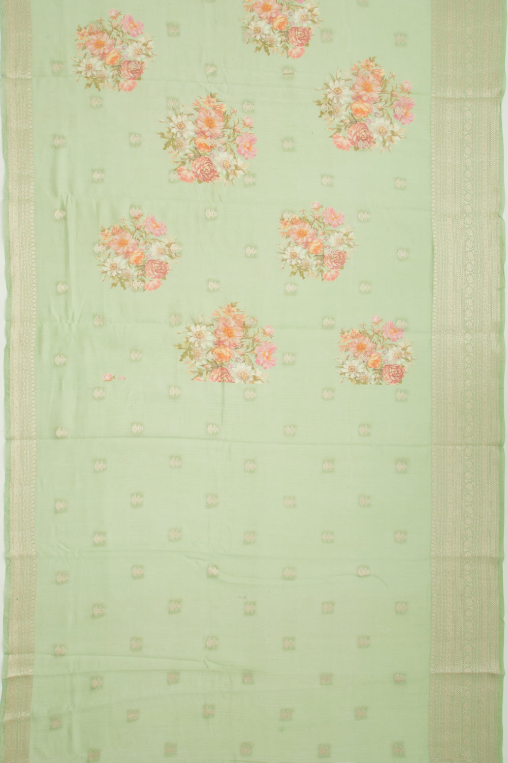 Chanderi Silk Floral Printed And Butta Green Saree