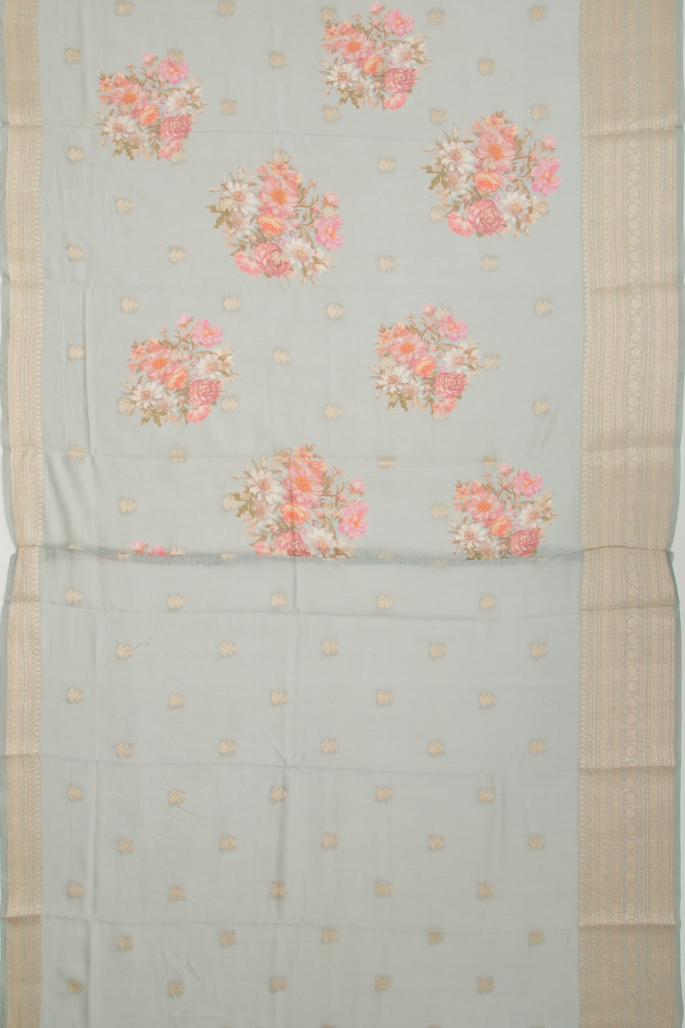 Chanderi Silk Floral Printed And Butta Grey Saree