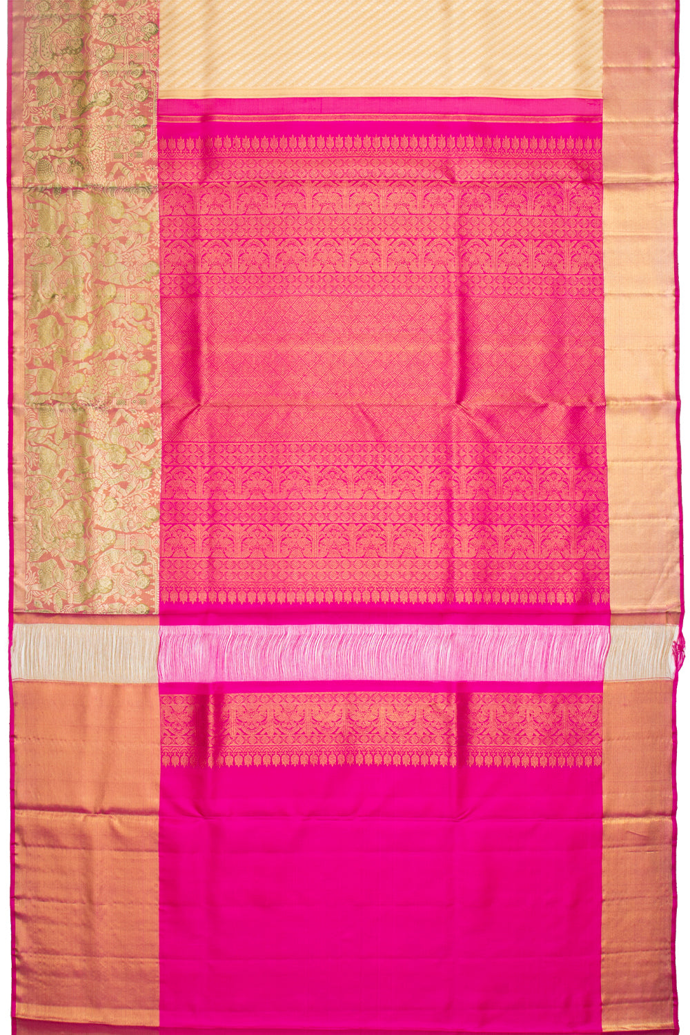 Kanchipuram Silk Leheriya Cream Saree