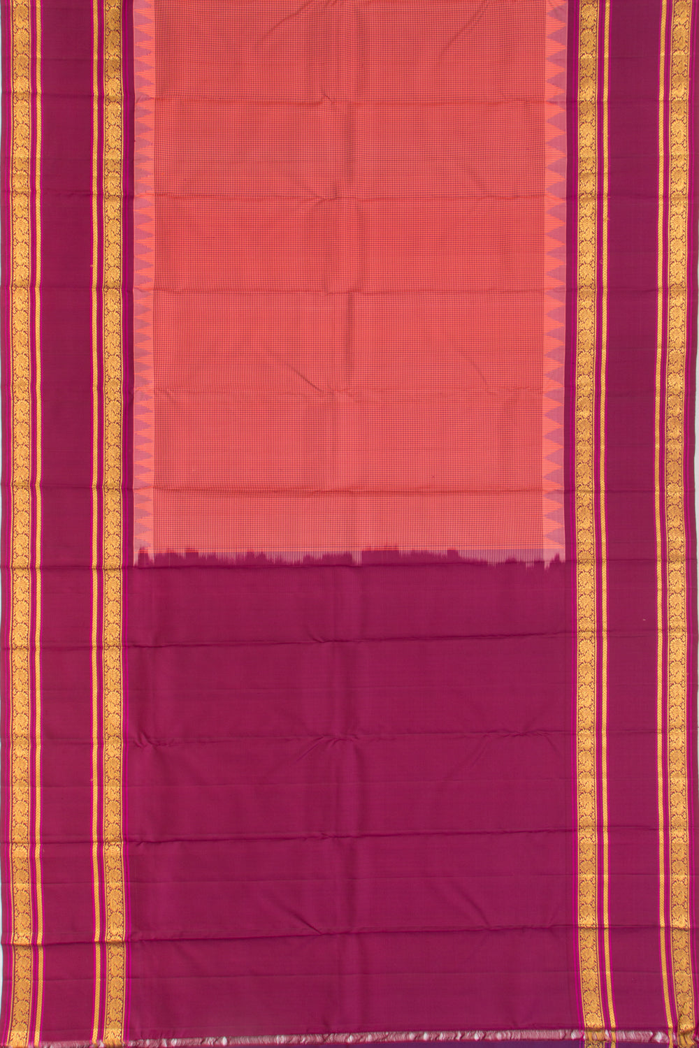 Kanchipuram Silk Checks Peach Saree