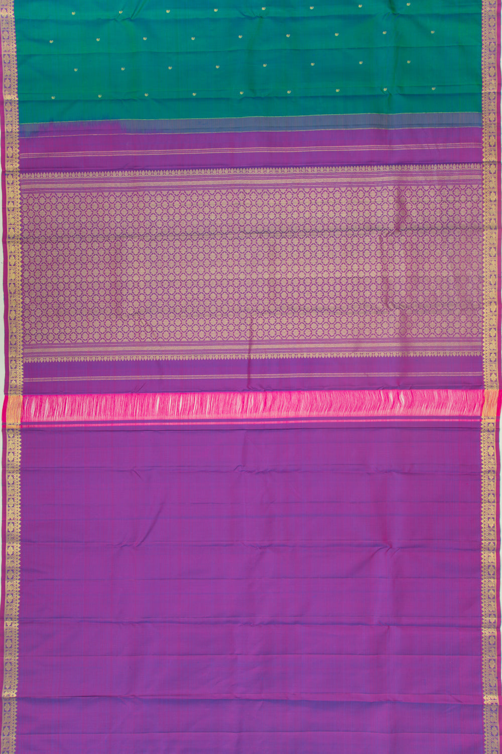 Kanchipuram Silk Butta Dual Tone Blue And Green Saree