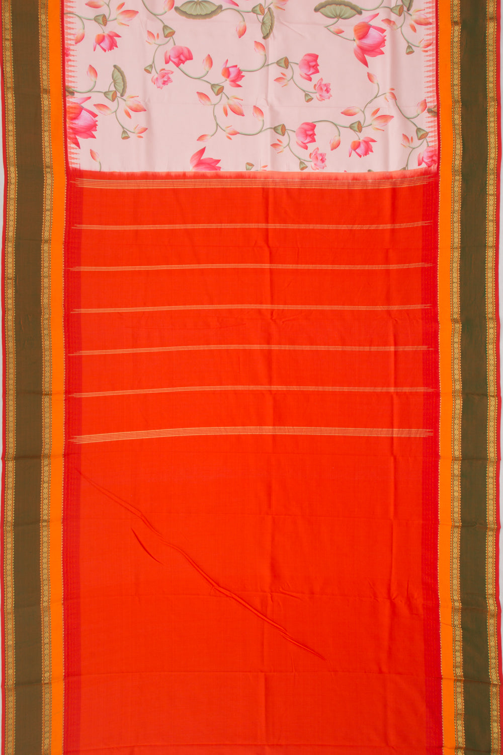 Kanchipuram Silk Floral Printed Peach Saree