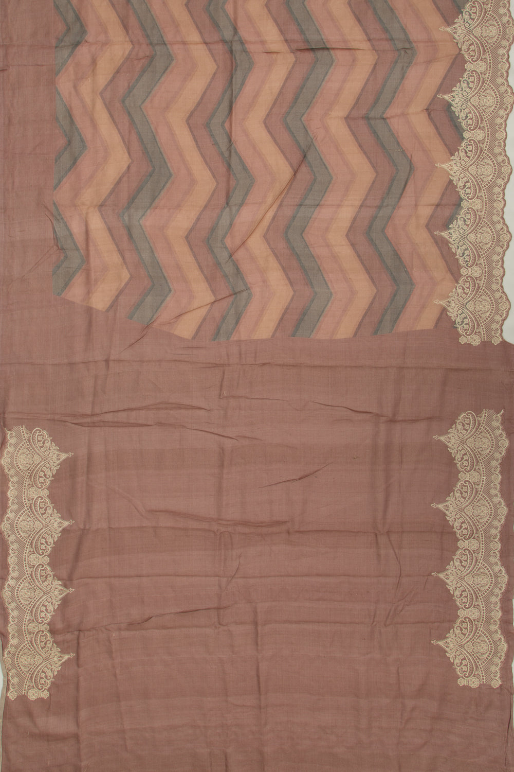 Tussar Zig-Zag Lines Pastel Brown Saree
