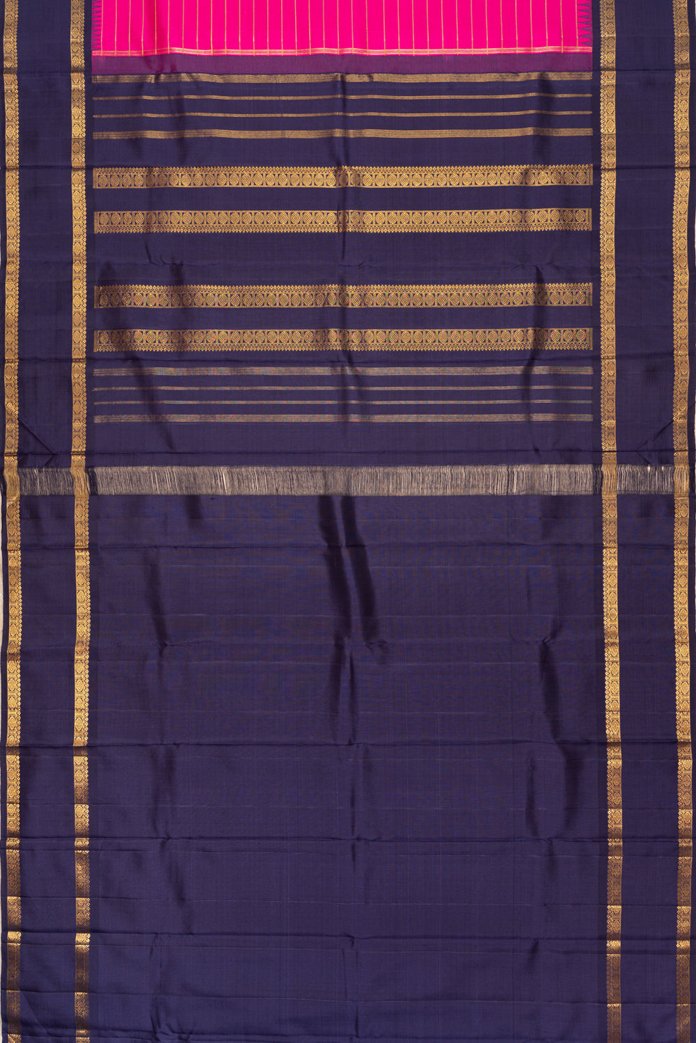 Kanchipuram Silk Horizontal Lines Pink Saree