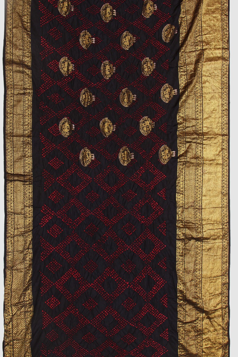 Kanchipuram Silk Bandhani Butta Black Saree