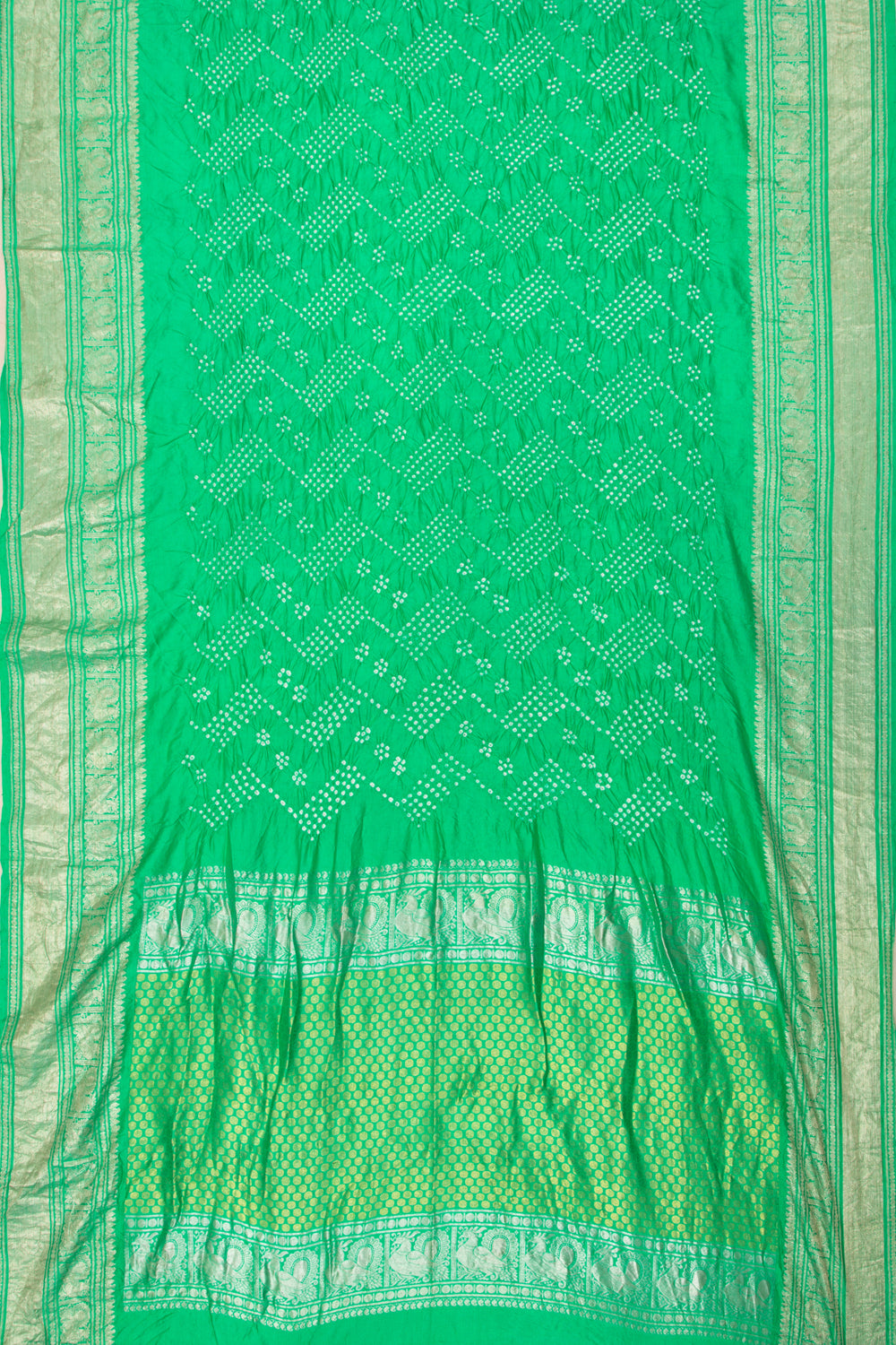 Kanchipuram Silk Bandhani Green Saree