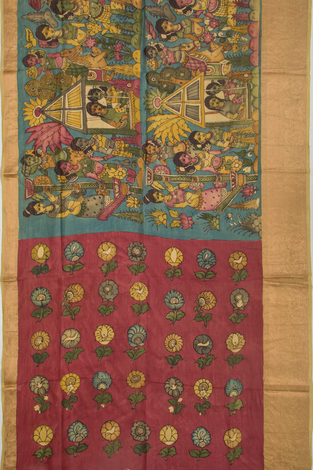 Kanchipuram Silk Kalamkari Blue Saree