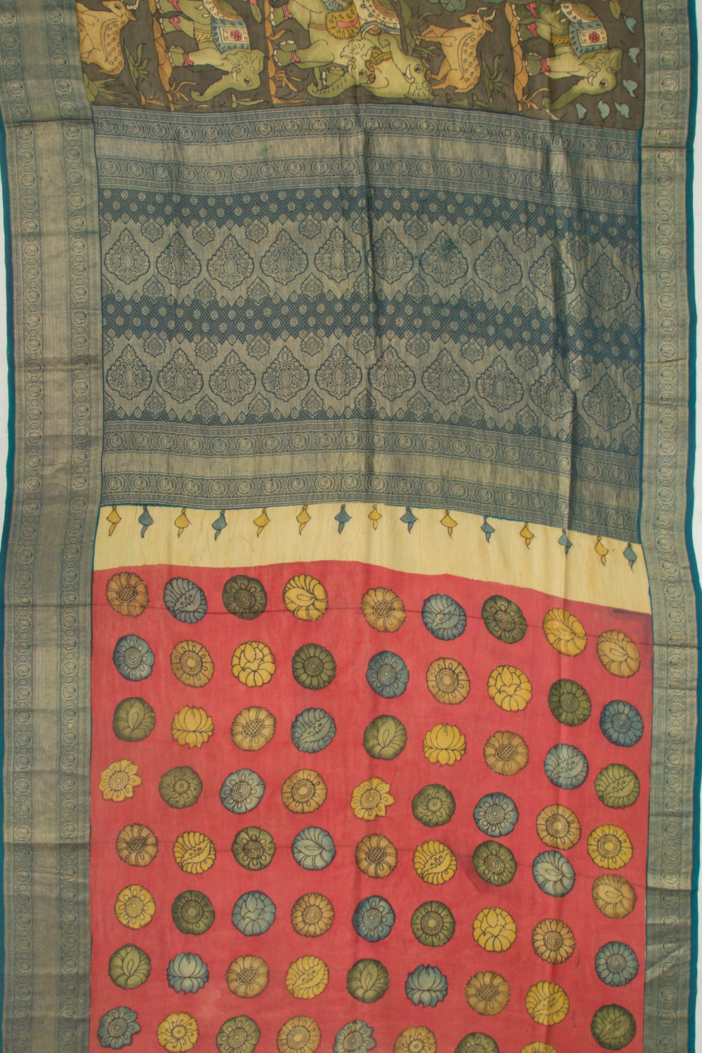 Kanchipuram Silk Kalamkari Green Saree