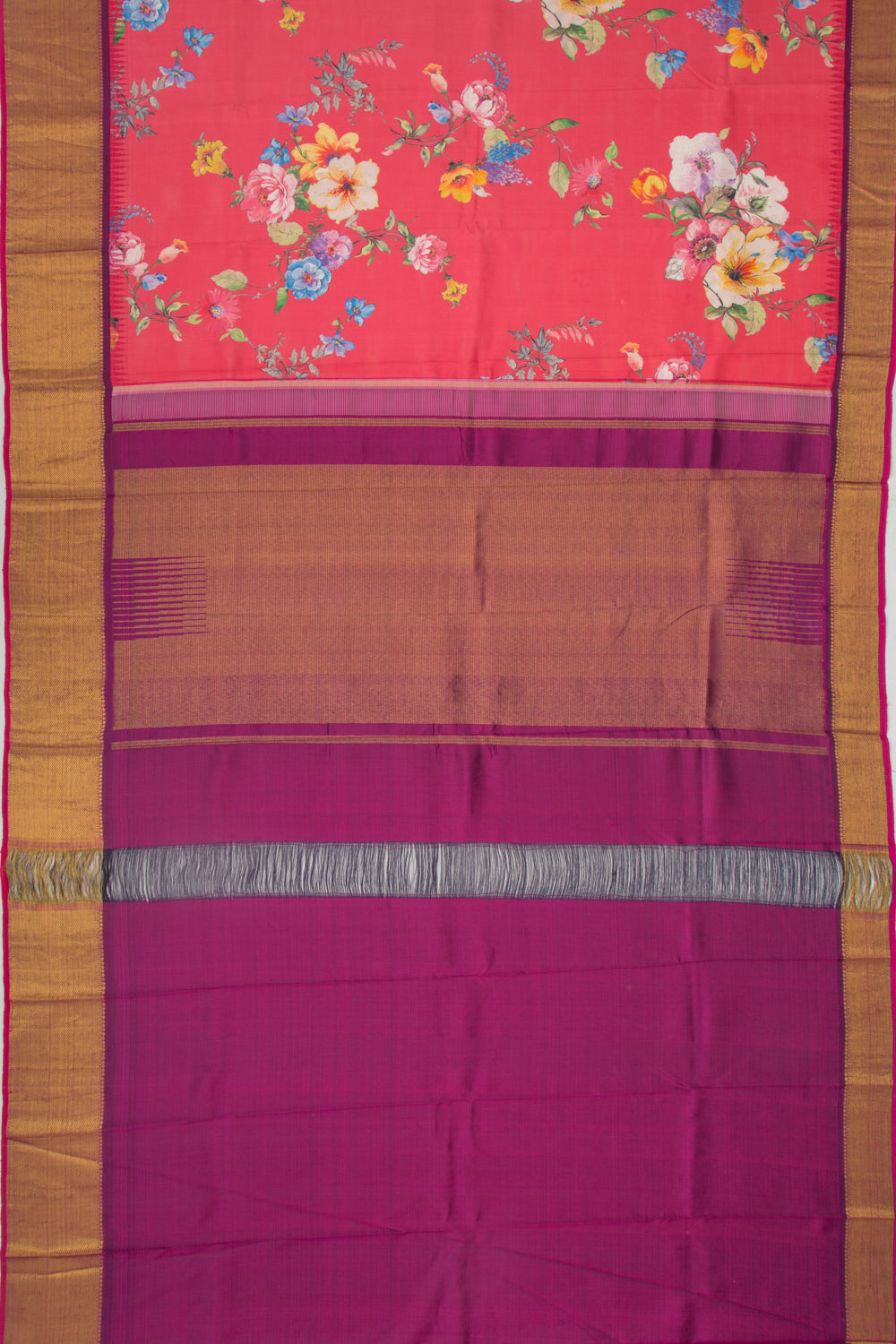 Kanchipuram Silk Floral Printed Cerise Pink Saree