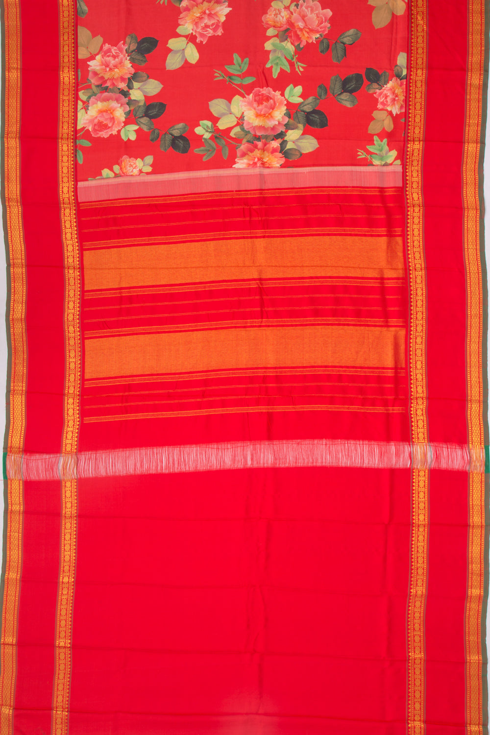 Kanchipuram Silk Floral Printed Red Saree