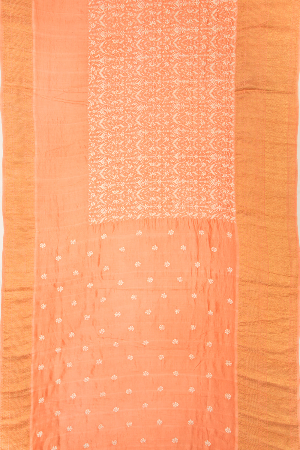 Kanchipuram Silk Chikankari Orange Saree