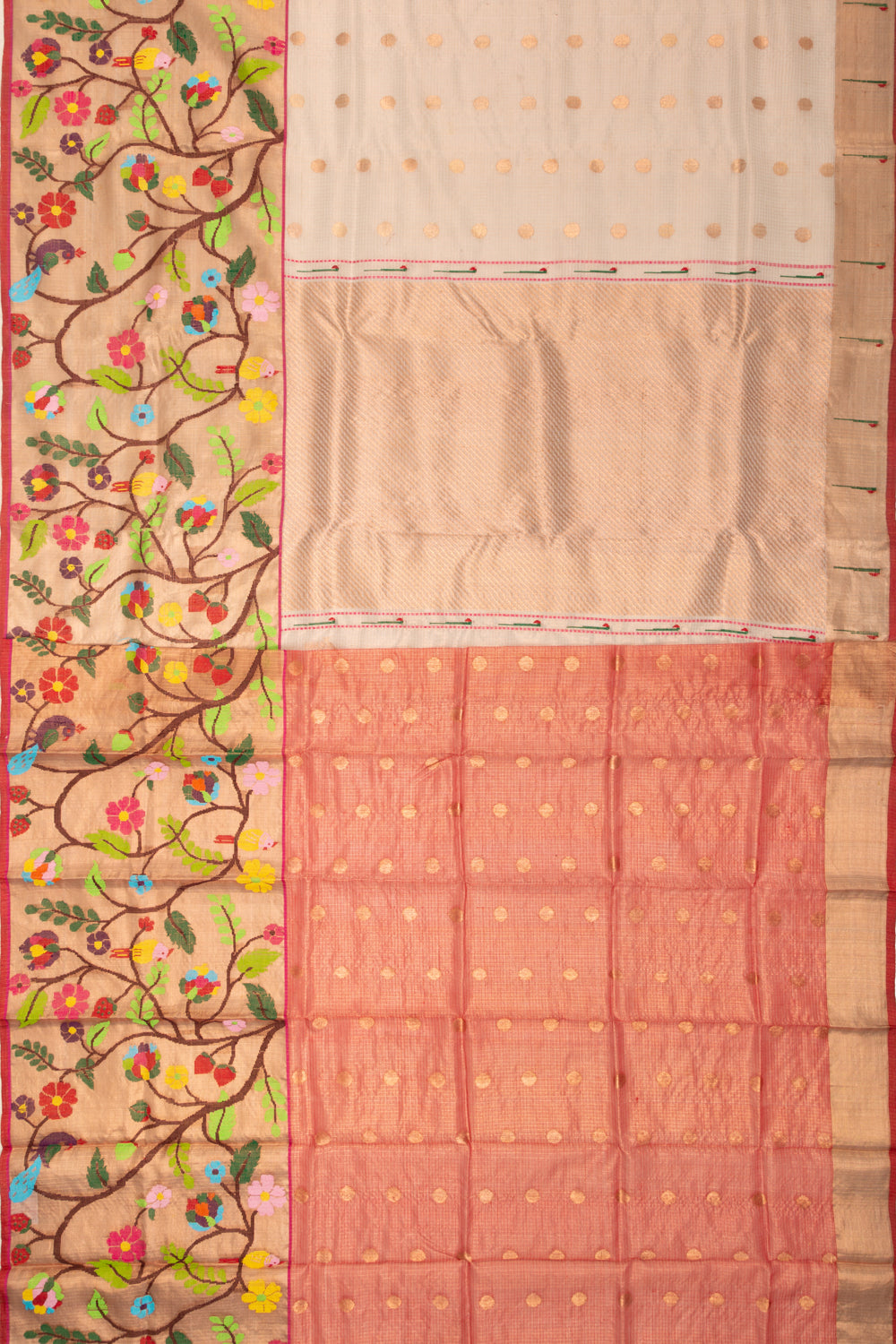 Kota Silk Tissue Butta Cream Saree