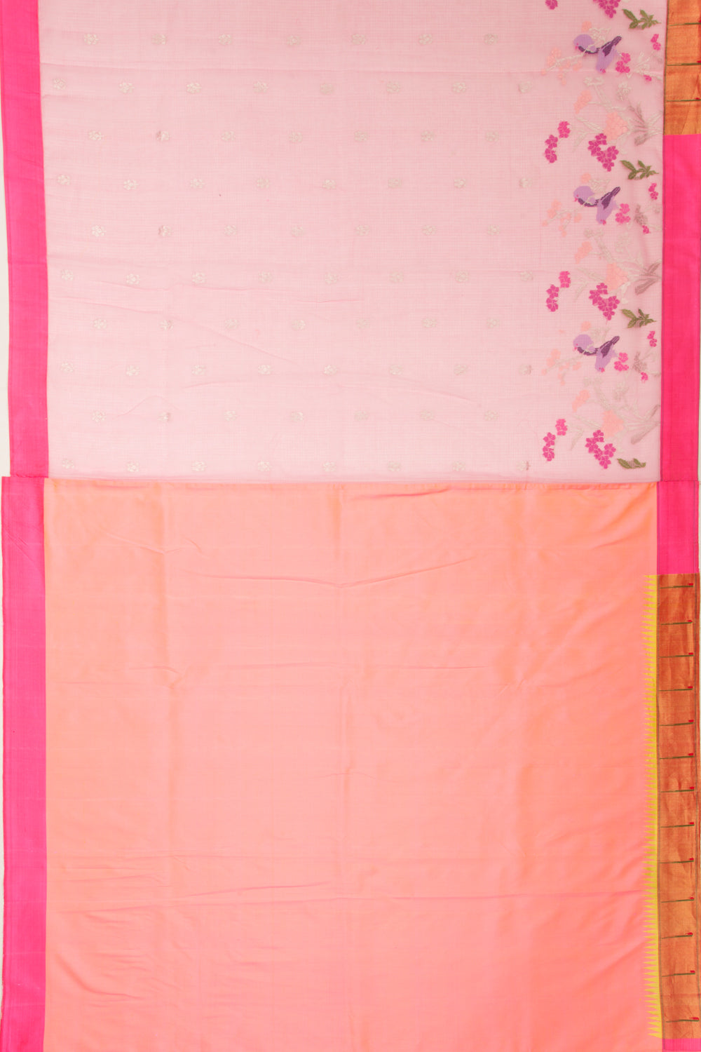 Kota Silk Butta Baby Pink Saree With Attached Paithani Border