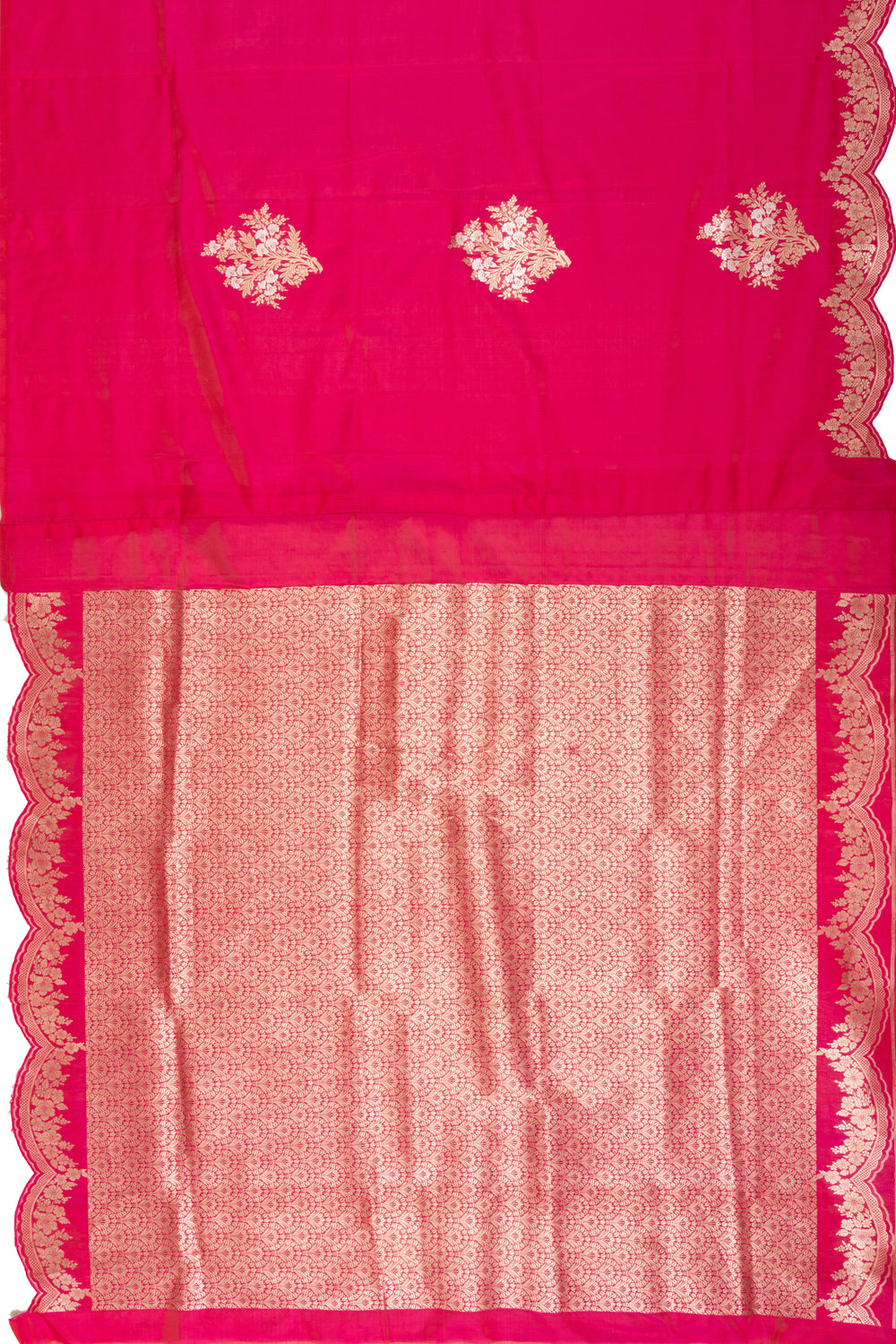 Banarasi Silk Butta Pinkish Red Saree With Scallop Border