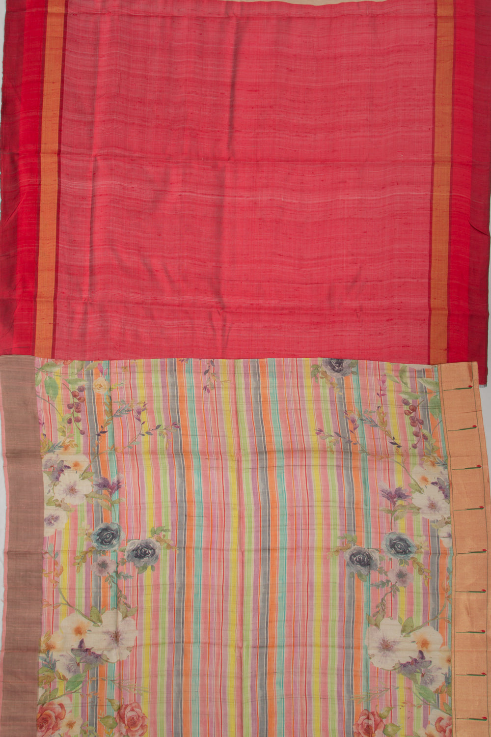 Tussar Plain Beige Saree
