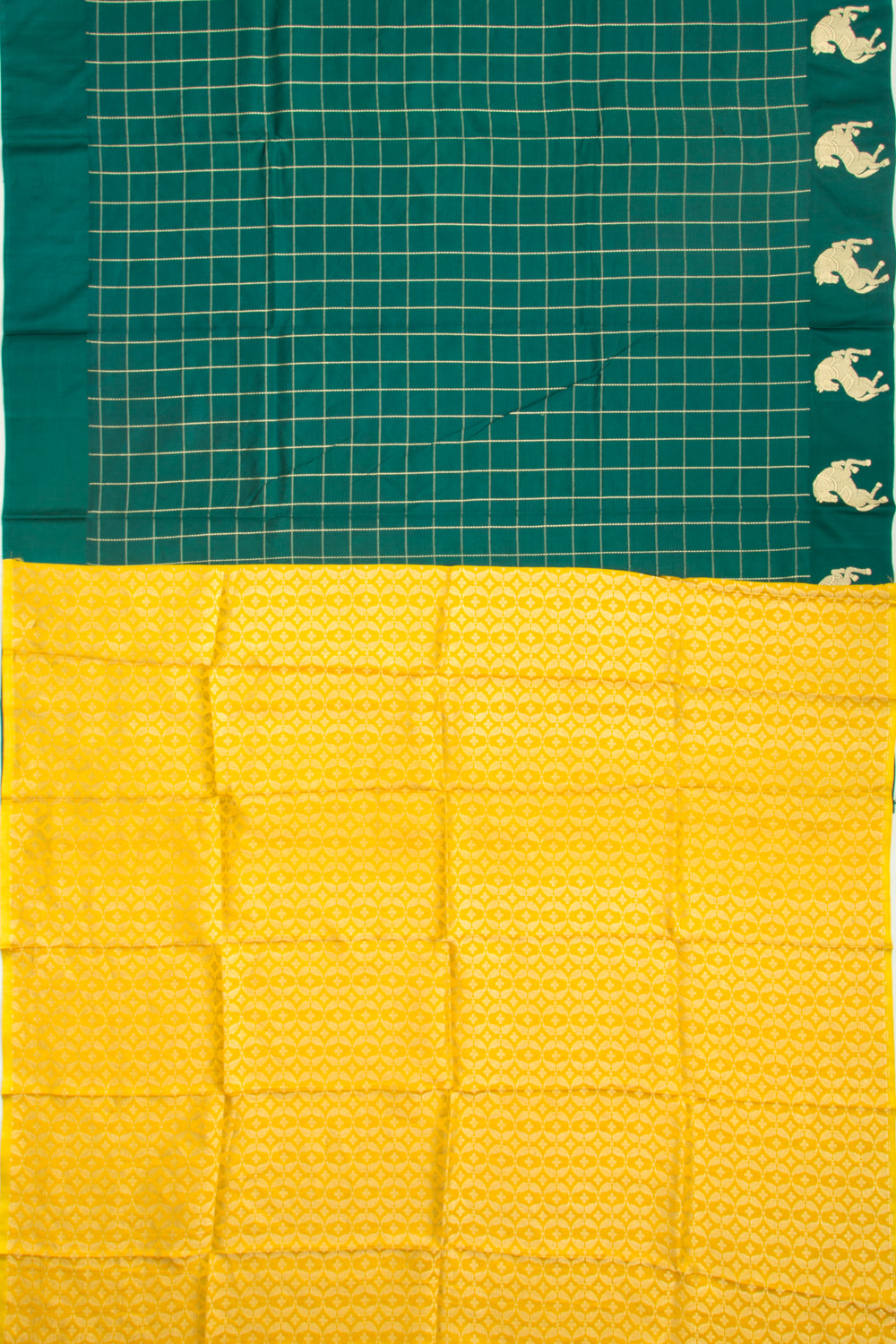 Banarasi Katan Silk Checks Green Saree