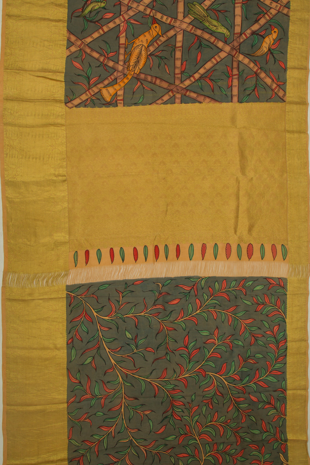 Kanchipuram Silk Kalamkari Grey Saree