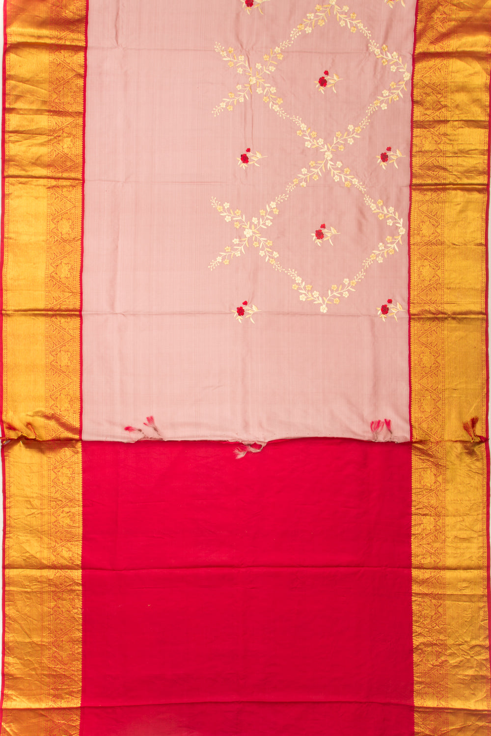 Kanchipuram Silk Parsi Gara Embroidery Baby Pink Saree