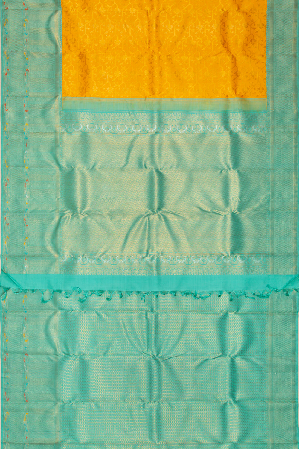 Kanchipuram Silk Jaal Yellow Saree