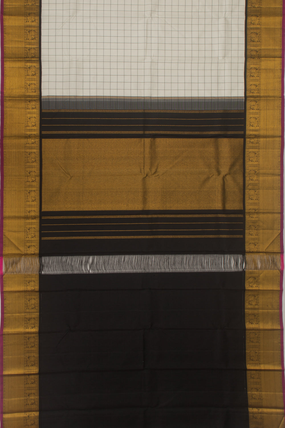 Kanchipuram Silk Checks Cream Saree
