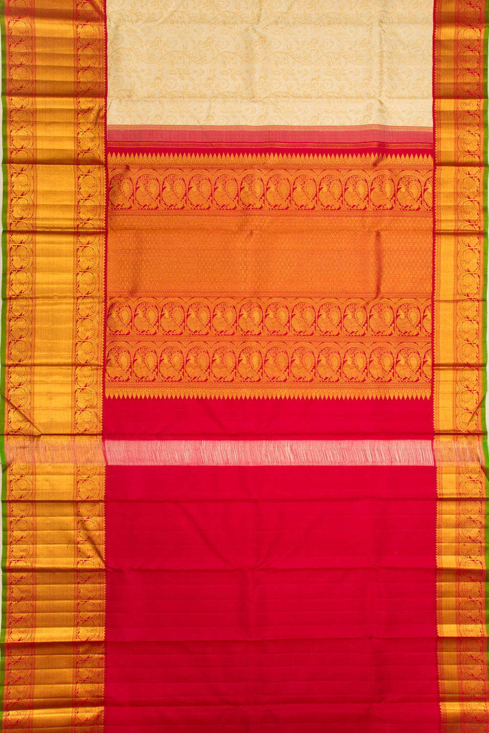Kanchipuram Silk Jaal Cream Saree