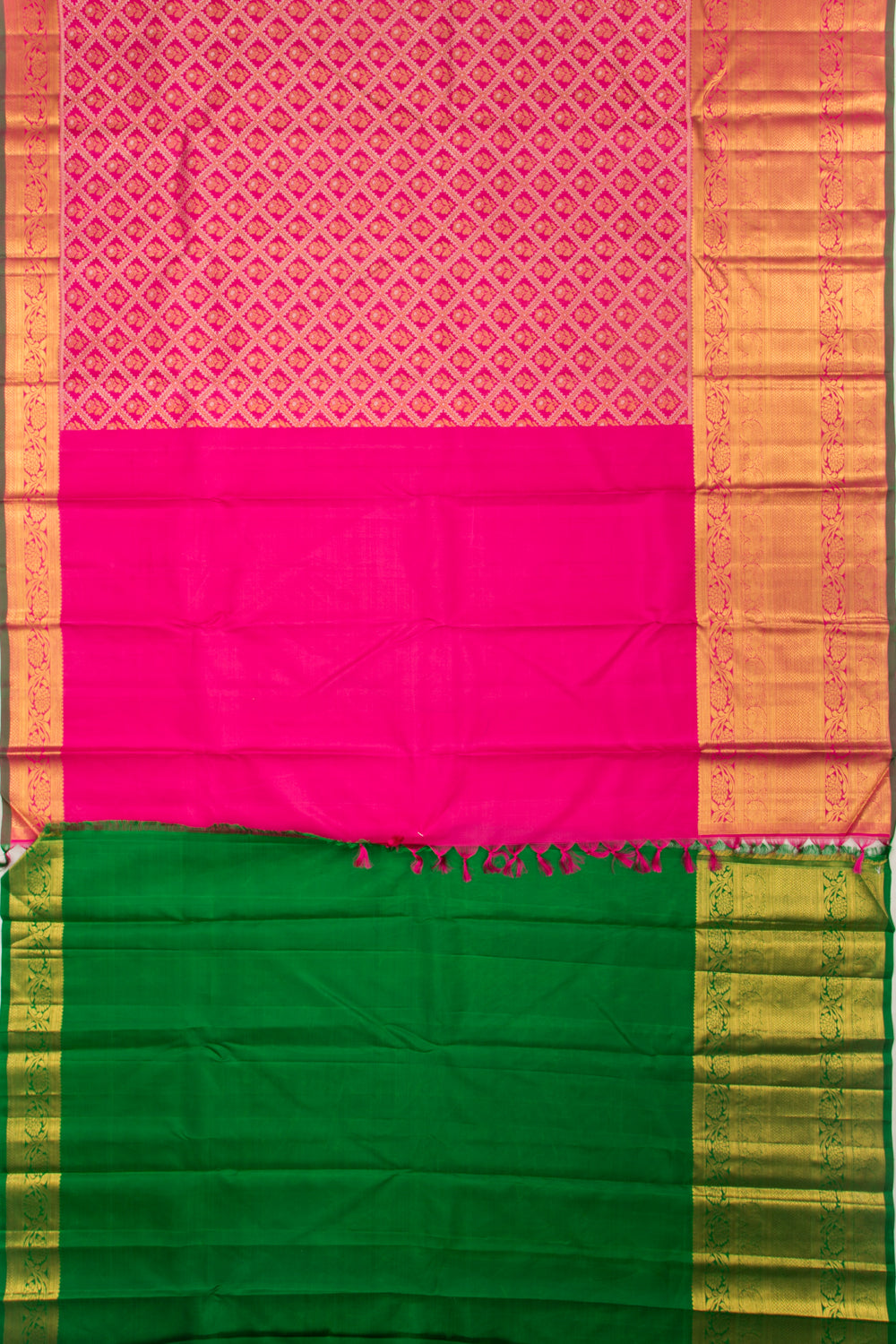 Kanchipuram Silk Checks And Butta Pink Saree