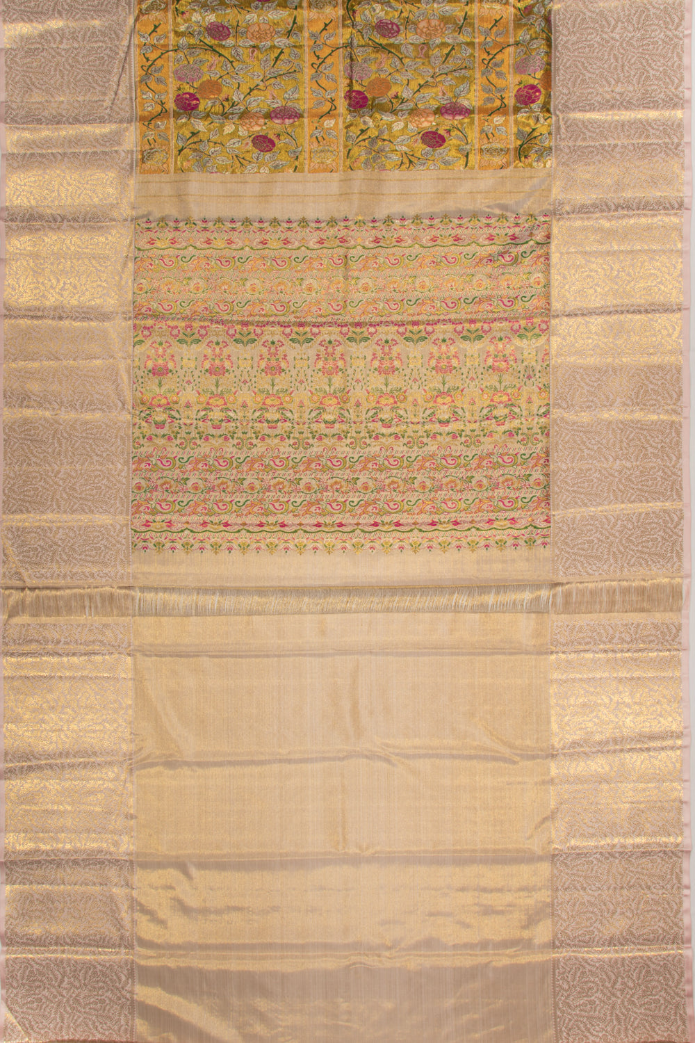 Kanchipuram Silk Tissue Jaal Gold Saree
