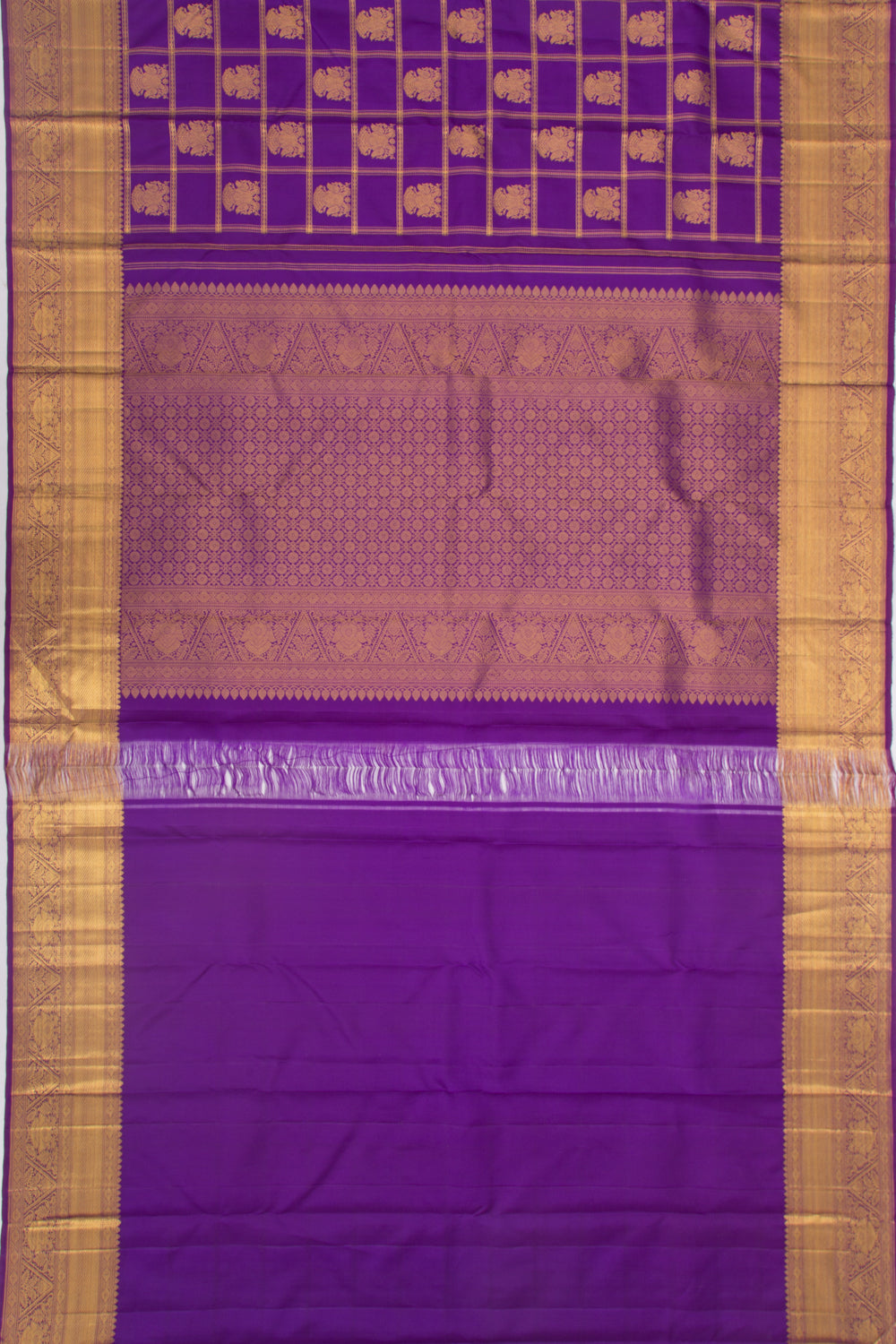 Kanchipuram Silk Checks And Butta Violet Saree