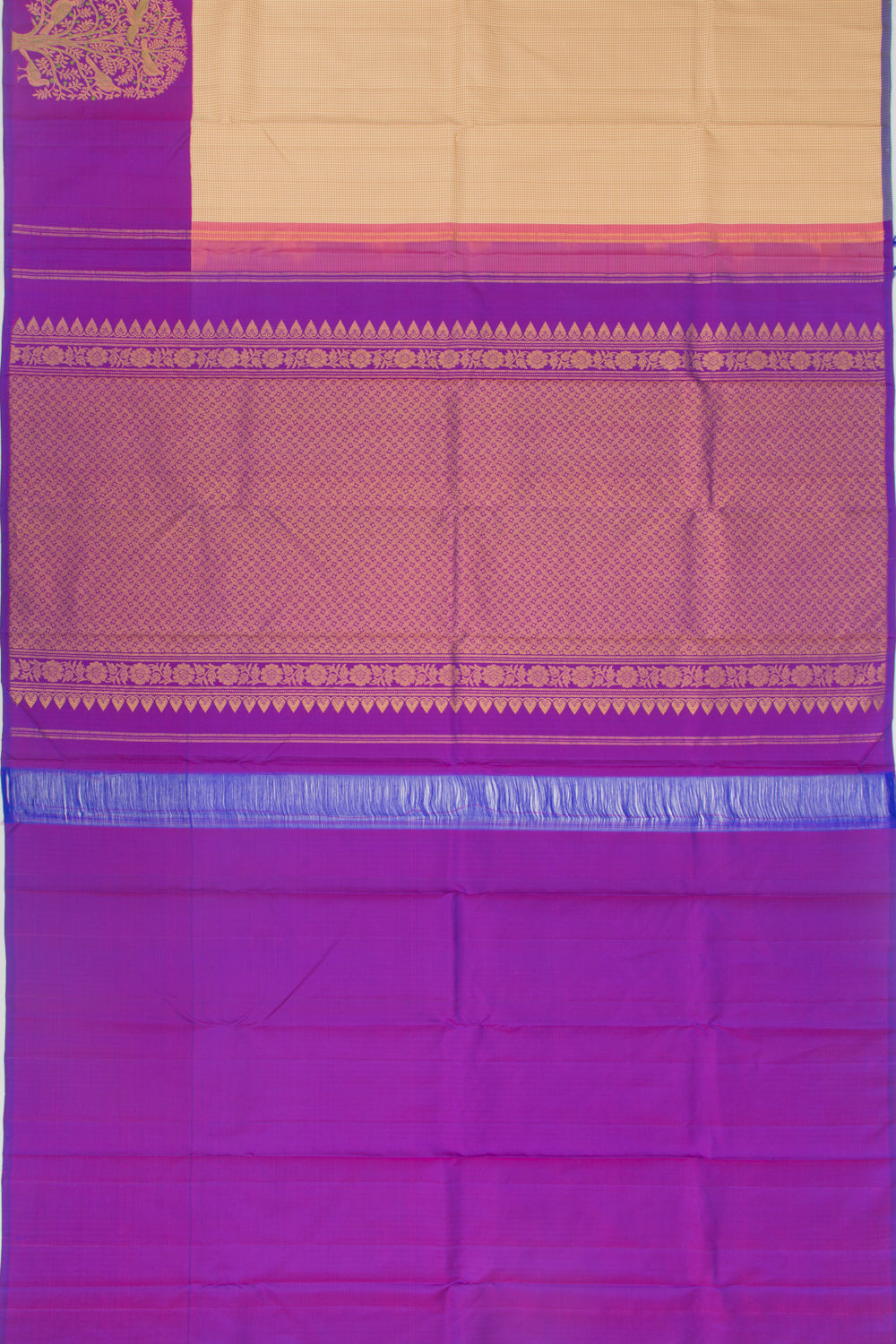 Kanchipuram Silk Checks Cream Saree