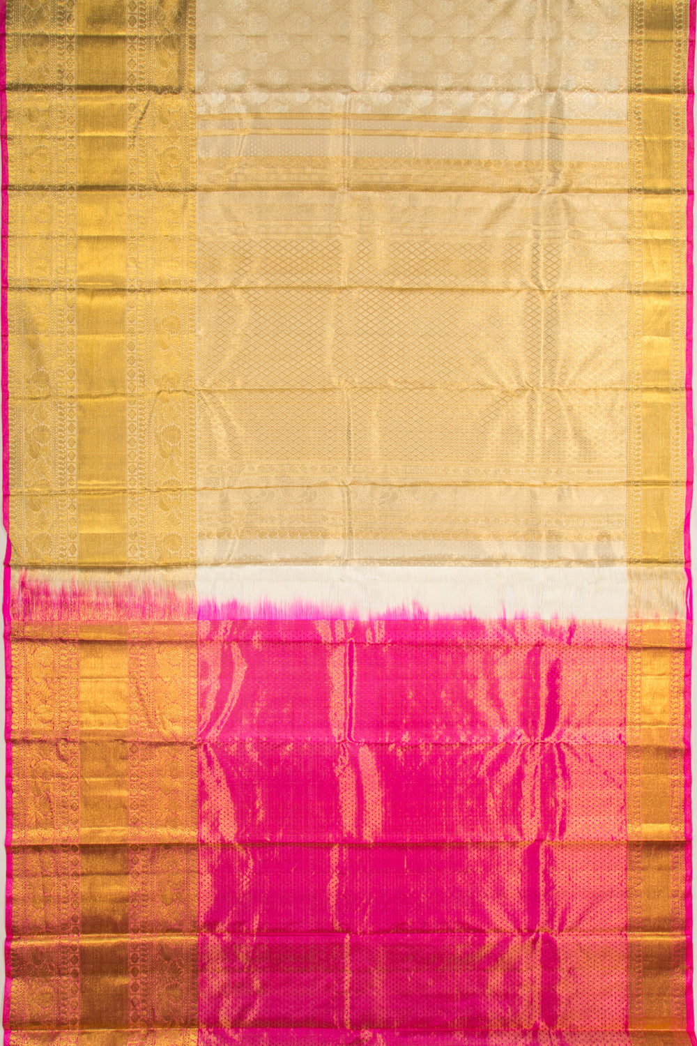 Kanchipuram Silk Tissue Brocade Cream Saree