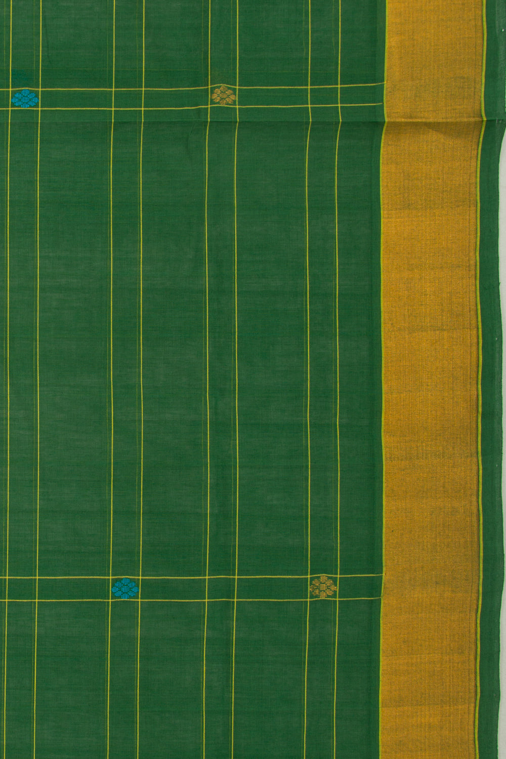 Chettinad Cotton Checks And Butta Dark Green Saree