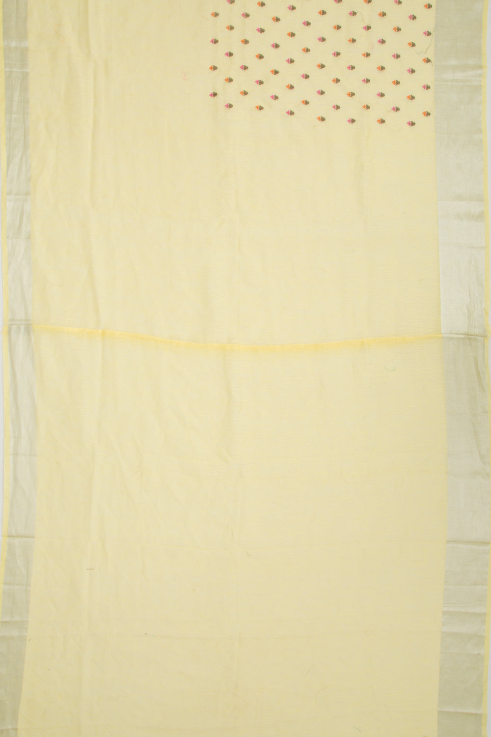 Linen Floral Embroidery Yellow Saree