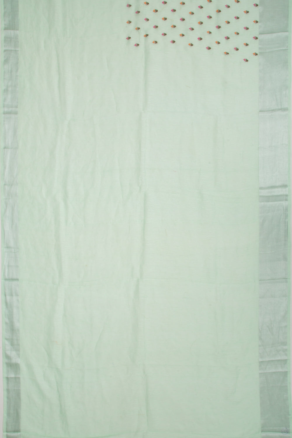 Linen Floral Embroidery Pastel Green Saree