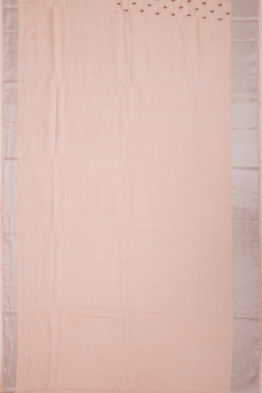 Linen Floral Embroidery Pastel Orange Saree