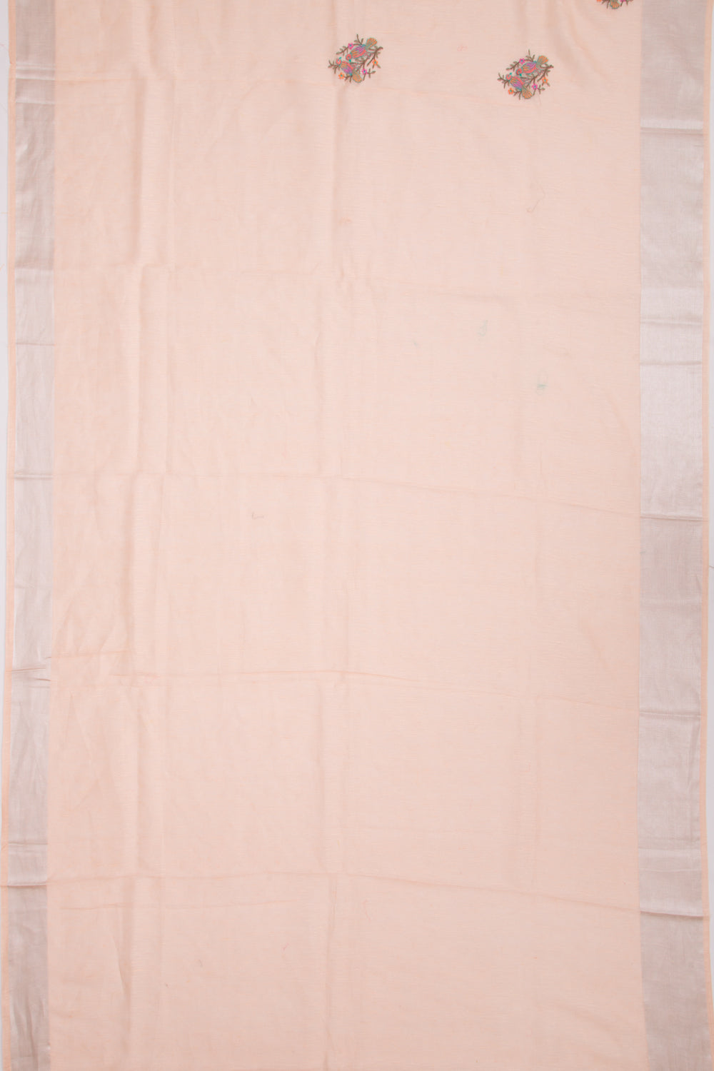 Linen Floral Embroidery Pastel Orange Saree