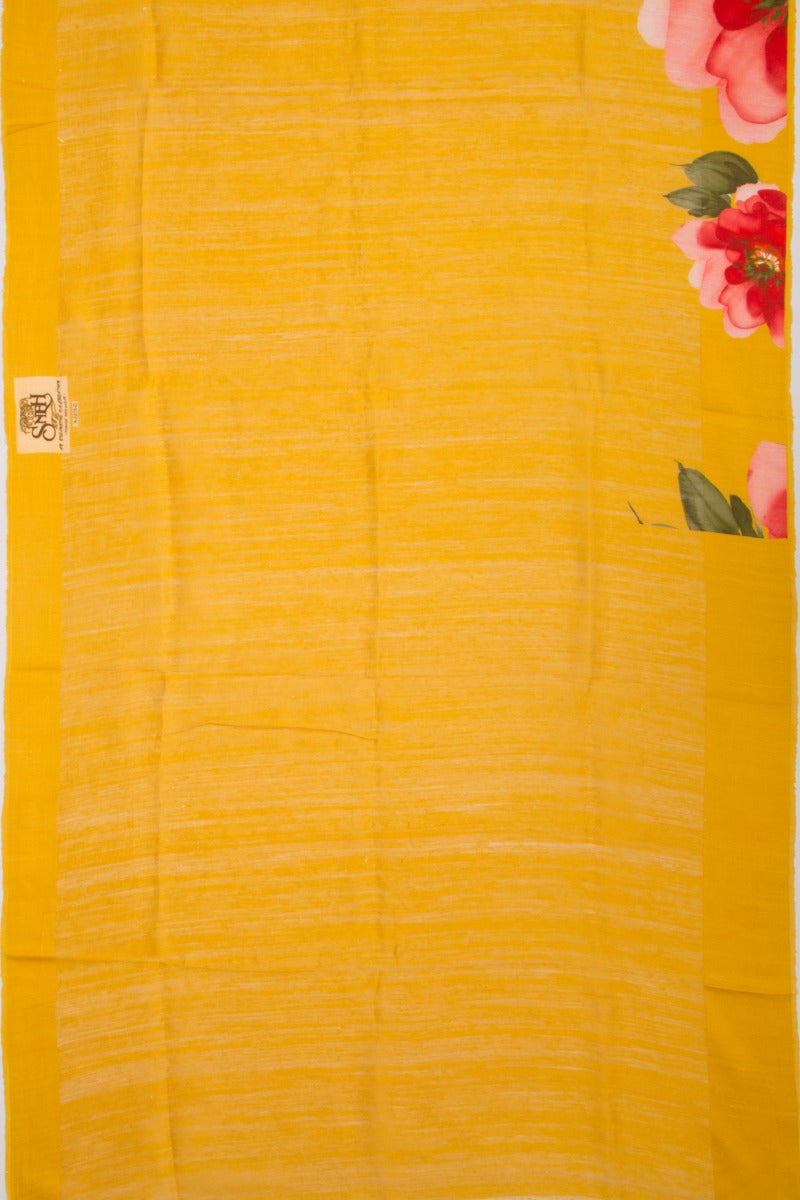 Linen Floral Printed Mustard Yellow Saree