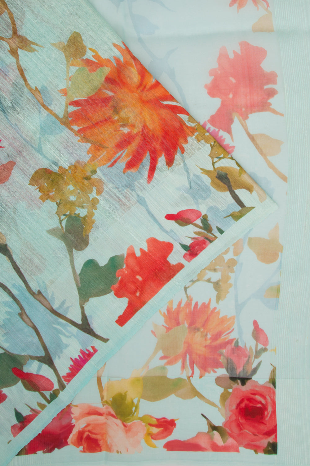 Matka Silk Floral Printed Sky Blue Saree