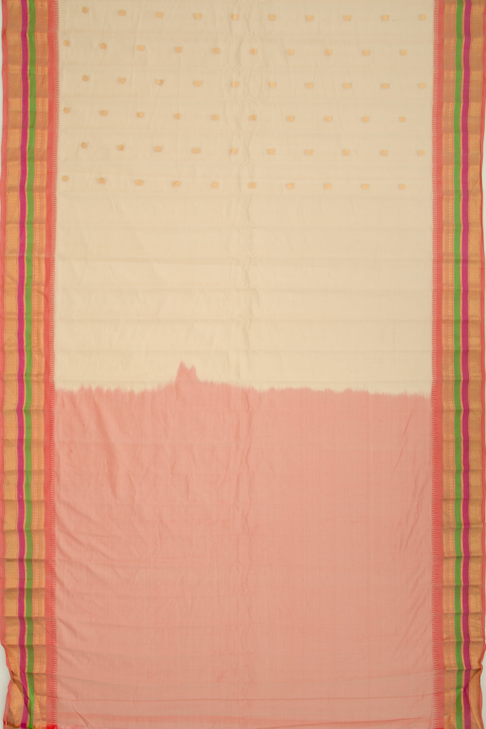 Gadwal Cotton Silk Butta Cream Saree