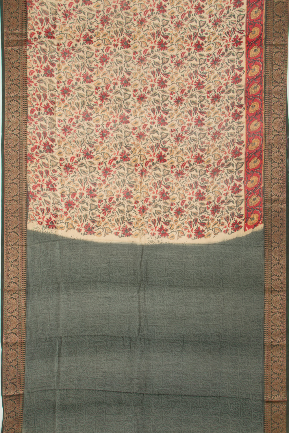 Chanderi Silk Printed Cream Saree