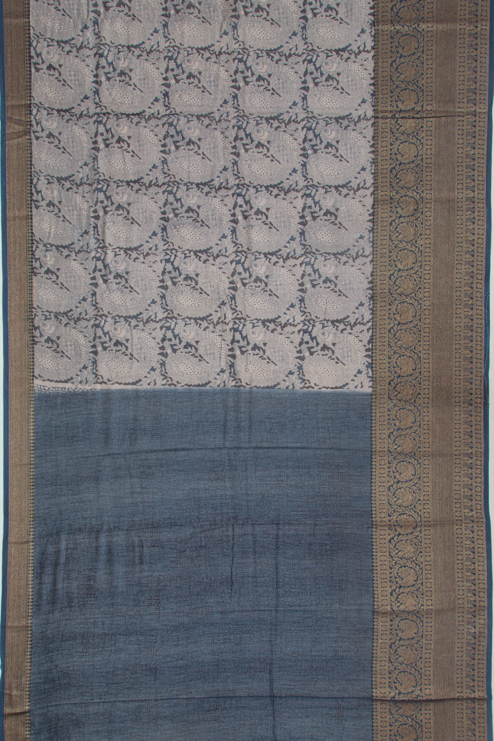 Chanderi Cotton Printed Dark Blue Saree