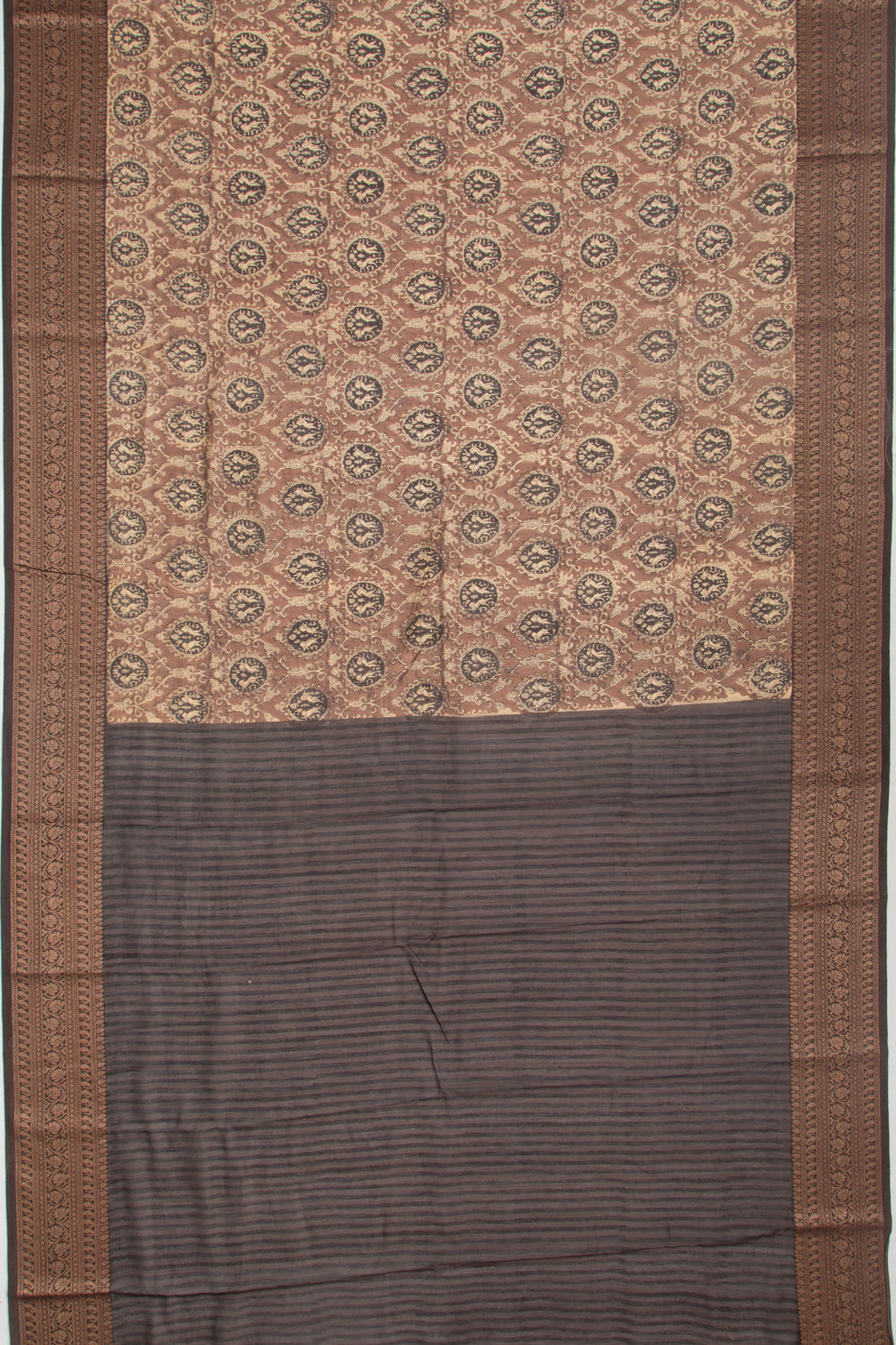 Chanderi Cotton Printed Brown Saree