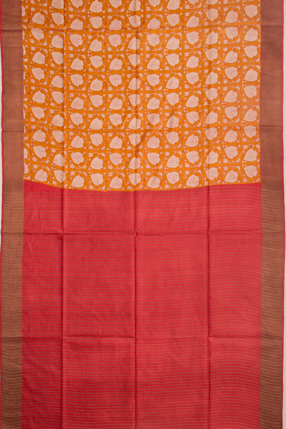 Tussar Floral Printed Mustard Yellow Saree